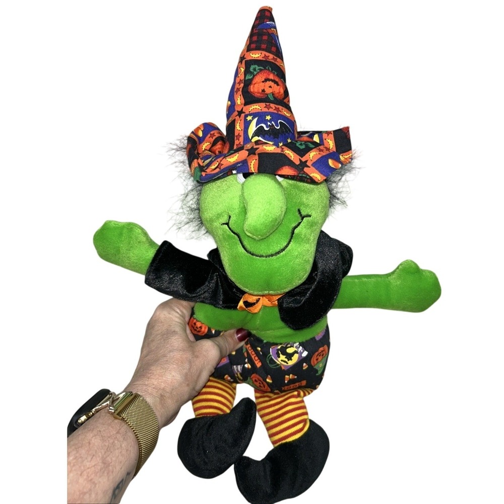 Sun‎ International Patchwork Witch Plush M Green Halloween Cape Hat Witchcore